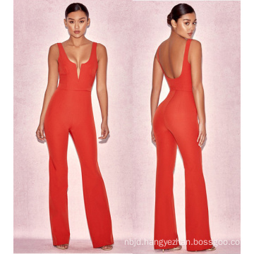 Red Sexy Jumpsuit with Slip Collarless Jumpsuit
